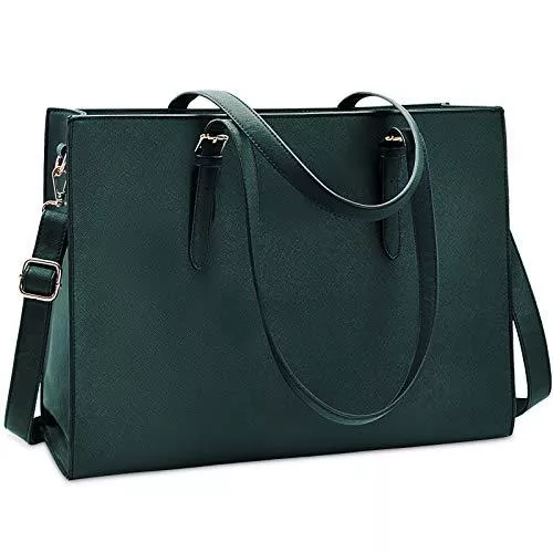 NUBILY Taschen & Rucksäcke NUBILY Handtasche Shopper Damen Große Schwarz Handtasche Leder Umhängetasche Arbeitstasche Gross Laptop Business Schule Taschen 15.6 Zoll (Dunkelgrün)
