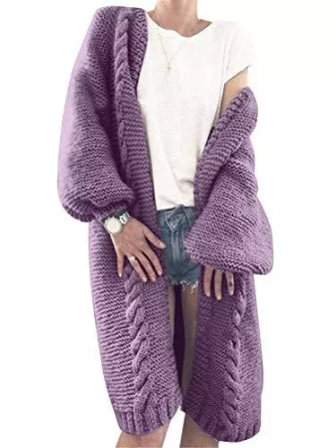 Onsoyours Strickjacken Onsoyours Zopfmuster Laternenärmel Oversize Grobe Cardigan Strickjacke Lang Sweater Damen Mode Mantel