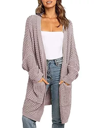 YIIYIDATON Strickjacken YIIYIDATON Damen Casual Gestrickt Lange Strickjacken Wintermantel Cardigan mit Taschen