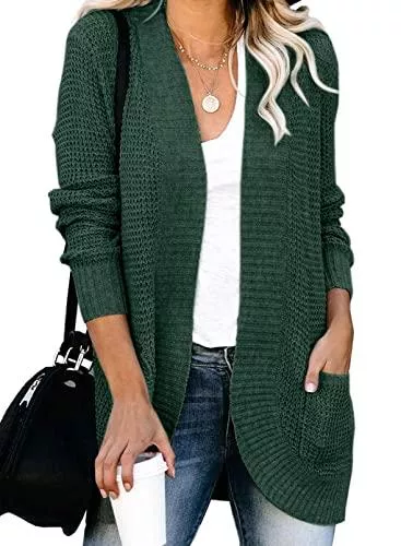 BLENCOT Strickjacken BLENCOT Damen Langarm Strickjacke Cardigan Strickcardigan mit breiter Rippblende Strickmantel Casual Open Front Cardigan