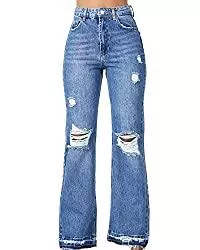 ZDN Jeans ZDN Damen Jeanshosen Bootcut High Waist Flared MOM FIT Jeans Destroyed