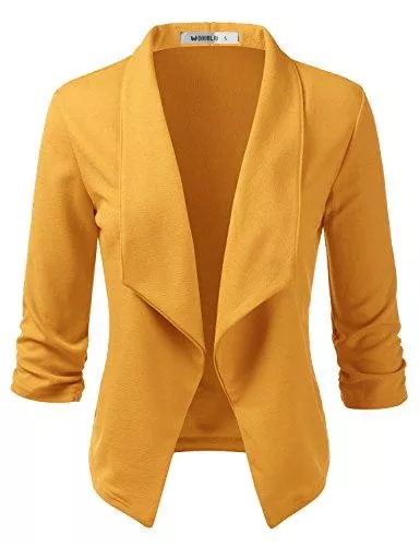 DOUBLJU Blazer Doublju Damen Blazer mit 3/4-Ärmeln, vorne offen, leicht, dünn, Übergröße