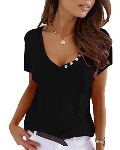 Maxwinee Kurzarmblusen Maxwinee Damen T-Shirt Kurzarm V Ausschnitt Sexy Sommer Bluse Tops Oberteile Tunika Locker