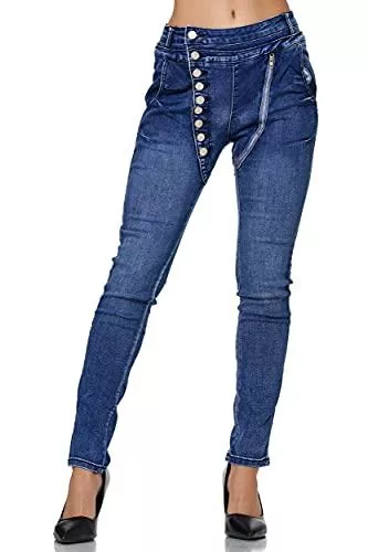 Elara Jeans Elara Damen Jeans Boyfriend Knopfleiste Chunkyrayan