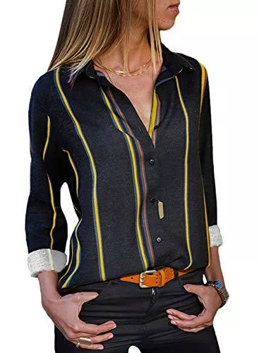 Aleumdr Langarmblusen Aleumdr Bluse Damen Langarm hemdbluse einfarbig Business Hemd Herbst und Sommer Revers Kragen S-XXL