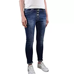 Jewelly Jeans Jewelly Damen Stretch Jeans| Boyfriend Hose mit sichtbarer Knopfleiste| leichte Used Denim Waschung