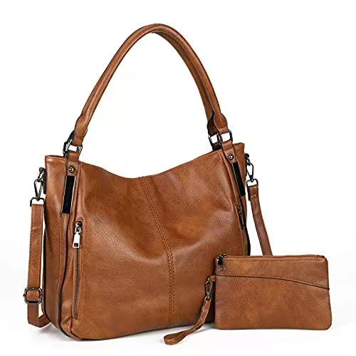 Gladdon Taschen & Rucksäcke Damen Handtaschen Groß Shopper Lederhandtasche Schultertasche Umhängetasche Geldbörse Hobo Damen Taschen Set 2pcs（Braun）