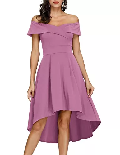 JASAMBAC Cocktail JASAMBAC schulterfreies High-/Low Damenkleid, A-Linie, Kleid für Hochzeit, Party, Cocktailkleid