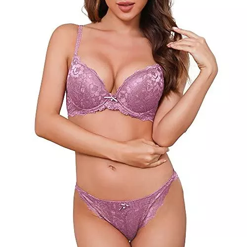 SHEKINI Unterwäsche & Dessous SHEKINI Push Up BH Set,Damen Bügel BH Set Spitze BH und Slip Nicht Abnehmbarer Bra Panty Lingerie Unterwäsche mit Hakenverschluss und Verstellbare Träger