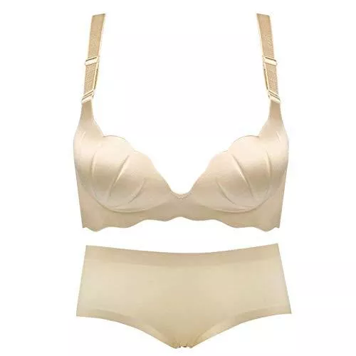 BOLAWOO-77 Unterwäsche & Dessous BOLAWOO-77 Damen Nahtlose Unterwäsche Set Einstellbare Gather BH Slips Push Up Bralette Bequem Weiches Atmungsaktiv Dessous Underwear Unterwäsche Damen