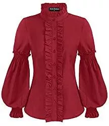 SCARLET DARKNESS Langarmblusen SCARLET DARKNESS Damen Viktorianisch Bluse Gothic Laternenhülse Stehkragen mit Rüschen Langarmshirt