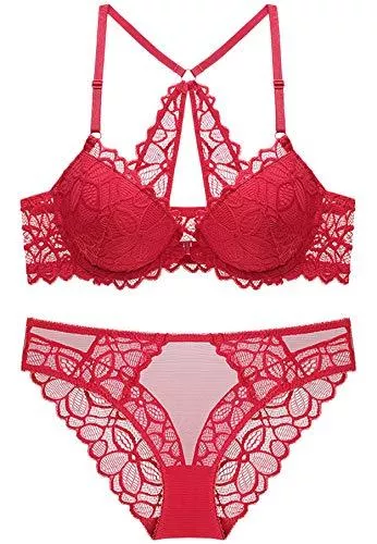 SHEKINI Unterwäsche & Dessous SHEKINI Push Up BH Set mit Verschluss vorne, Damen Bügel BH Set Spitze BH und Slip Nicht Abnehmbarer Bra Panty Lingerie Unterwäsche Dessous Set mit Verstellbare Träger