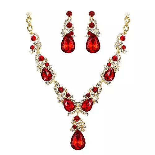 Clearine Schmuck Clearine Damen Schmuckset Hochzeit Braut Kristall Tropfen Cluster Statement Halskette und Hängend Ohrringe Set