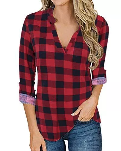 YOINS Langarmblusen YOINS Bluse Damen Kariert Hemd Elegant Oberteile Langarmshirt Gestreift Tops V-Ausschnitt