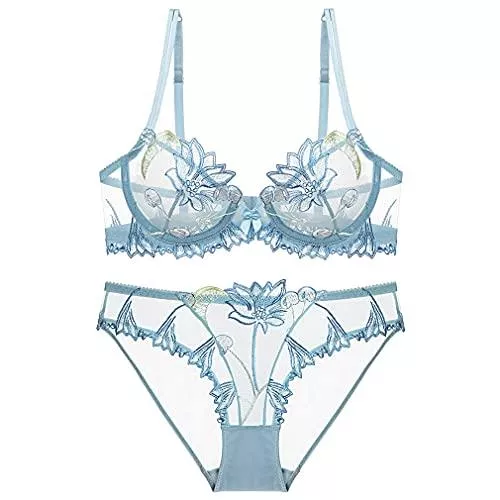 Guoeappa Unterwäsche & Dessous Damen Sexy Weiche Spitze Dessous Set Durchsichtige Unterwäsche Floral Spitze Bügel Sheer BH und Panty Set