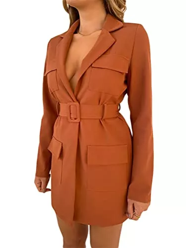 nicticsi Blazer nicticsi Damen Lange Mante Trenchcoat V-Ausschnitt Langarm Blazer mit Tasche Übergangsjacke Long Blazer Cardigan Langeblazer Herbst Frühling Mantel