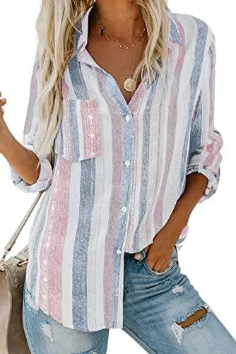 FIYOTE Langarmblusen FIYOTE Hemd Damen Oberteile Revers Kragen Langarmshirt Casual Bluse Langarm Button-Down Hemdbluse Business S-XXL