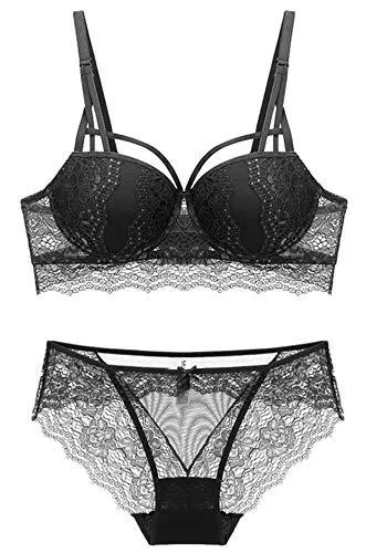 SHEKINI Unterwäsche & Dessous SHEKINI Push Up BH Set,Damen Bügel BH Set Spitze BH und Slip Nicht Abnehmbarer Bra Panty Lingerie Unterwäsche Dessous Set mit Hakenverschluss und Verstellbare Träger