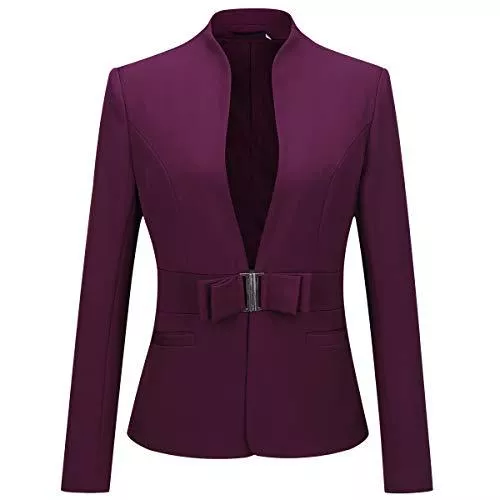 YYNUDA Blazer YYNUDA Damen Blazer Elegant mit Stehkragen Slim Fit V-Ausschnitt Anzugjacke mit Metall Taillenschnalle