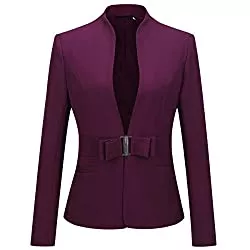 YYNUDA Blazer YYNUDA Damen Blazer Elegant mit Stehkragen Slim Fit V-Ausschnitt Anzugjacke mit Metall Taillenschnalle