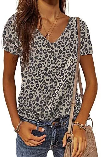 Maavoki T-Shirts Maavoki Damen Sommer Camouflage T-Shirt Casual V-Ausschnitt Basic Tops Kurzarm Oberteil Lässige Einfarbige Sommerbluse Top Shirt