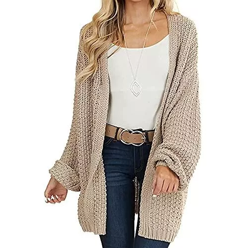 wenyujh Strickjacken wenyujh Strickjacke Damen Lange Strickpullover Strickcardigan Locker Schwarz Cardigan Front öffnen Ribbed Sweater Mantel Outwear Langarm Freizeitjacke Pulloverjacke