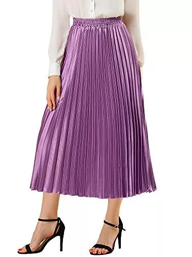 Allegra K Röcke Allegra K Damen High Waist Saint Patrick's Day A Linie Elastisch Plissee Metallic Weihnachten Faltenrock Rock