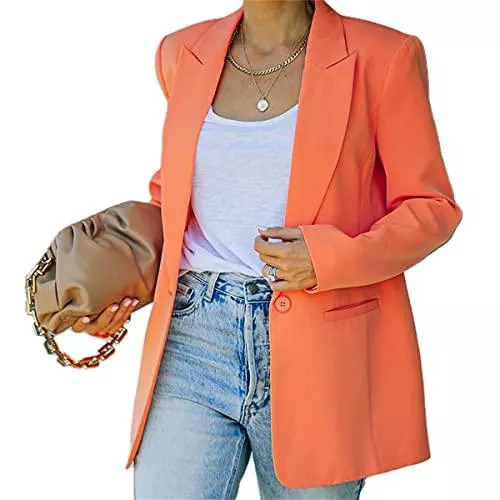 I3CKIZCE Blazer I3CKIZCE Elegante Einfarbige Frühling Damenjacke Lässig Langarm Blazer, Knöpfen, Reverskragen, mit Taschen, Slim Fit Vintage Mittlerer Länge Blazer