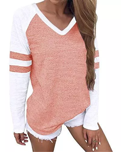 YOINS Langarmshirts YOINS Sweatshirt Damen Langarmshirt mit Streifen Rundhals Ausschnitt Casual Tshirt Oversize Hemd Jumper Bluse Tops