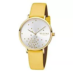 REGENT Uhren REGENT Damenuhr 36 MM mit Glitzer Steinen Goldfarben/Gelb BA-600