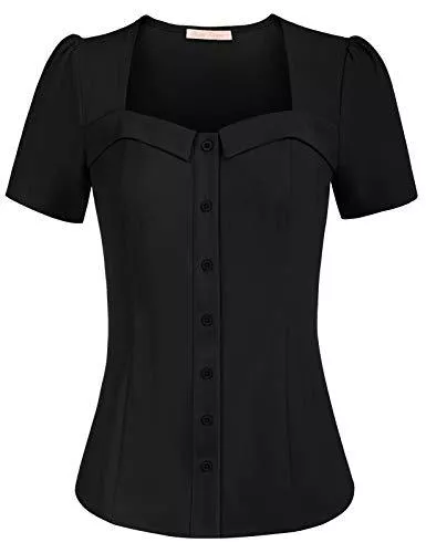 Belle Poque Kurzarmblusen Belle Poque Damen 1950s Vintage Retro Sweetheart Oberteil Kurzarm T-Shirt Bluse Tank Tops BP0045S21