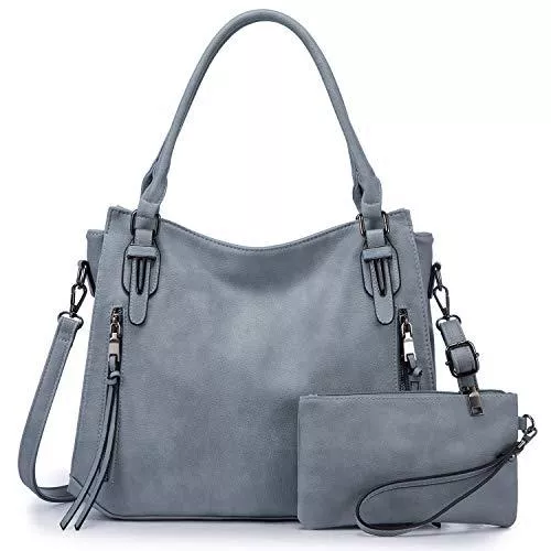 Realer Taschen & Rucksäcke Realer Damen Handtaschen Groß Shopper Lederhandtasche Schultertasche Umhängetasche Geldbörse Hobo Damen Taschen Set 2pcs Hellblau