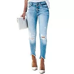 Yokbeer Jeans Yokbeer Damen-Jeans mit Hoher Taille und Stretch, Zerrissene Jeans mit Angehobenem, Ausgefranstem Knöchel und Destroyed-Denim-Hosen