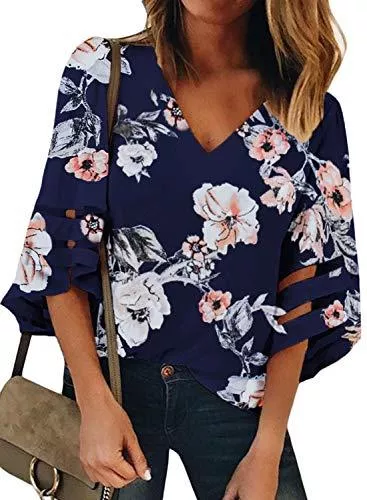 Dokotoo Langarmblusen Dokotoo Damen Bluse Elegant Chiffon Vintage Spitze Tops Hemd Lose Oberteile T-Shirt Tunika Elegant