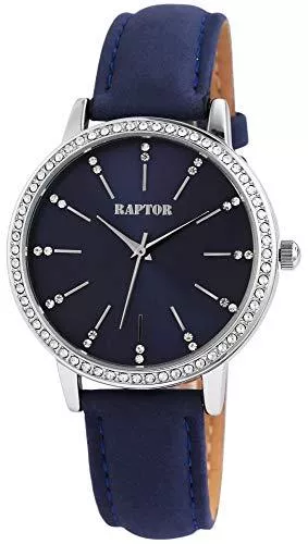 Raptor Uhren Raptor Brilliance Damen-Uhr Echt Leder Armband Strass Glitzer Elegant Analog Quarz RA10176