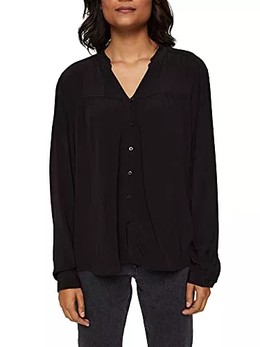 ESPRIT Langarmblusen ESPRIT Henley-Bluse mit Rüschen, LENZING™ ECOVERO™