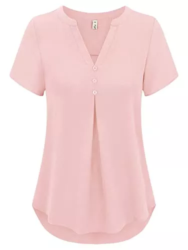 Moyabo Kurzarmblusen Moyabo Damen Kurzarm Bluse V-Ausschnitt Knopf Detail Sommer Basic Henley Shirt