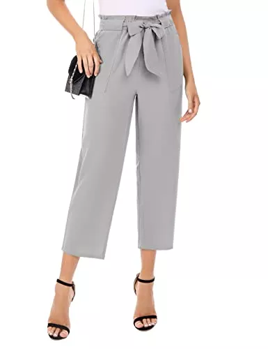 Totatuit Hosen Totatuit Damen Paperbag Hosen Weites Bein Mit Gürtel Elegant Frauen High Waist Gerade Einfarbig Freizeithosen