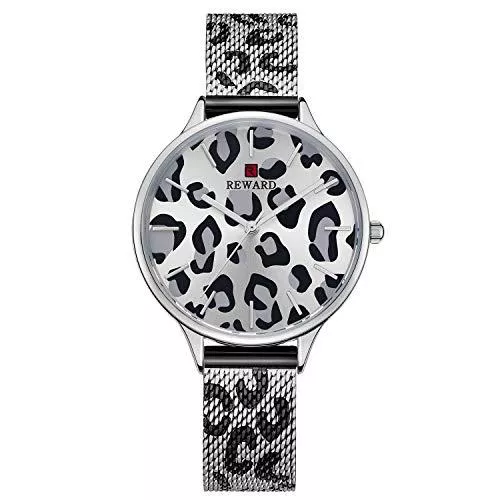 RORIOS Uhren RORIOS Damen Uhr Armbanduhr Leopard Dial Armbanduhren für Damen Edelstahlband Mesh Armbanduhr Women Watch Frauen Armbanduhren