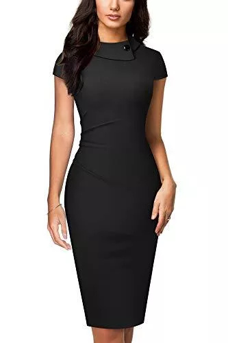 HOMEYEE Business HOMEYEE Damen Vintage Revers Geraffte Bodycon Business Bleistiftkleid B574