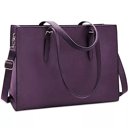 NUBILY Taschen & Rucksäcke NUBILY Handtasche Shopper Damen Große Schwarz Handtasche Leder Umhängetasche Arbeitstasche Gross Laptop Business Schule Taschen 15.6 Zoll (Dunkelviolett)