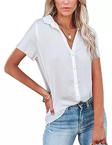 NONSAR Kurzarmblusen NONSAR Damen Bluse V-Ausschnitt Hemden Elegant Langarm Casual Arbeit Oberteile mit Knöpfen Tops Langarmshirt