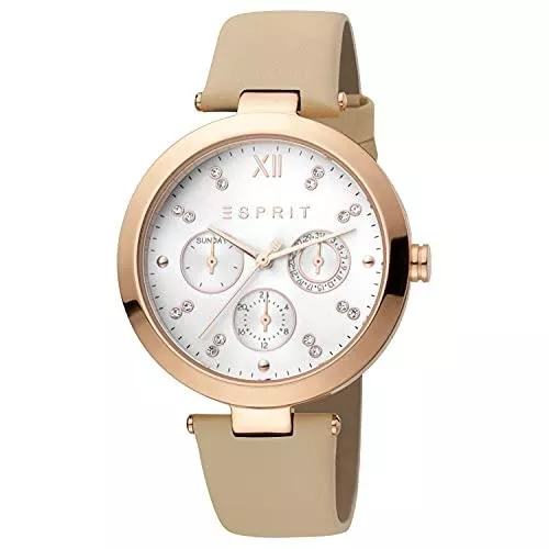 ESPRIT Uhren Esprit ES1L213L0025 Florine Cream Rosegold Uhr Damen-Uhr Leder-Armband Datum