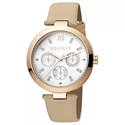 ESPRIT Uhren Esprit ES1L213L0025 Florine Cream Rosegold Uhr Damen-Uhr Leder-Armband Datum