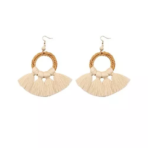 HMEI Schmuck HMEI Rattan Quaste Ohrringe Böhmischer Stroh Baumeln Tropfen Ohrringe Handgefertigte Wicker Geflecht Ohrringe Für Freund Oder (Color : Beige)