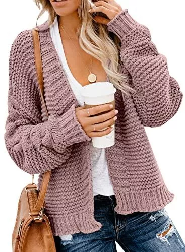 Aleumdr Strickjacken Aleumdr Strickjacke Damen Grobstrick Strickmantel strickcardigan Damen Herbst Winter Casual Open Front Sweater Cardigan Cover Up Patchwork Outwear S-XXL