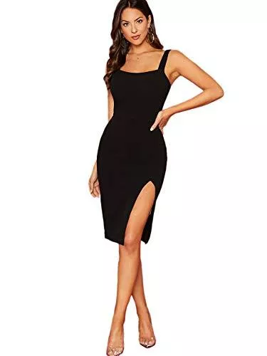 DIDK Party DIDK Damen Kleid Trägerkleid Bodycon Schulterfrei Partykleid Einfarbig Freizeitkleid mit Schlitz