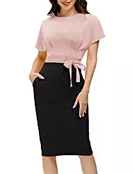 JASAMBAC Business JASAMBAC Damen Bodycon Bleistiftkleid Bürokleidung zu Arbeitskleider mit Taschengürtel