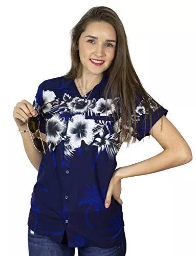 King Kameha Kurzarmblusen King Kameha Funky Hawaiibluse Hawaiihemd Damen Kurzarm Fronttasche Hawaii-Print Strand Blumen Brustdruck
