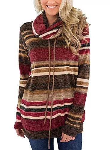 GOSOPIN Pullover & Strickmode GOSOPIN Damen Sweatshirt Gestreift Rollkragen Pullover Loose Tops Langarm S-XXL